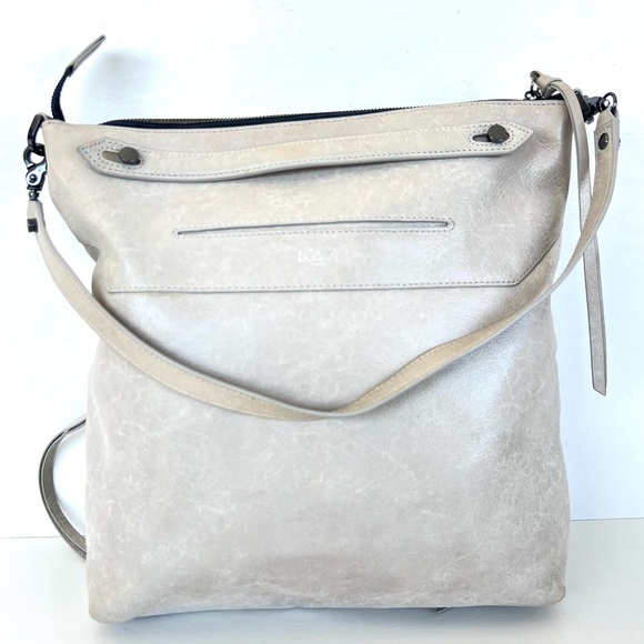 BOTKIER Logan Smooth Light Gray Leather Zip Detailed Hobo Shoulder Bag Tote - Picture 10 of 16